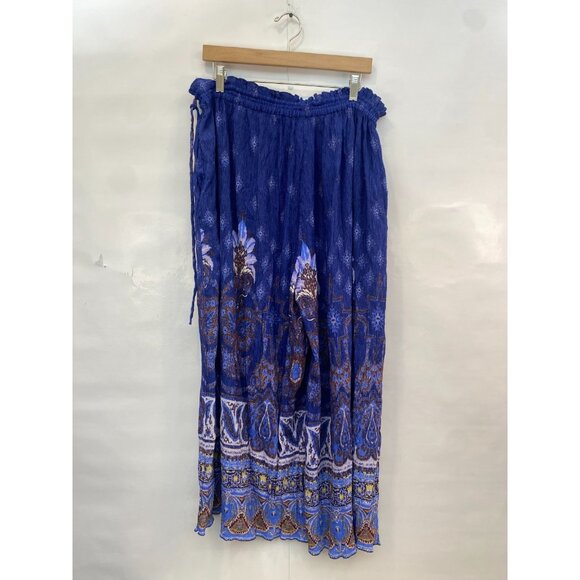 Free People Women's Gold Dust Pleated Palazzo Pant Purple Boho Wide Leg Large - Picture 5 of 8